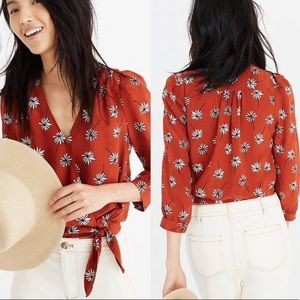 NWT Madewell Burnt Orange Daisies Wrap Blouse